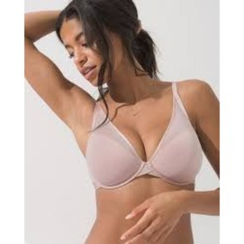 Soma LIghtest Lift Pink Blush Mesh Plunge Underwire Bra 36DD Adjustable Straps - Picture 2 of 5